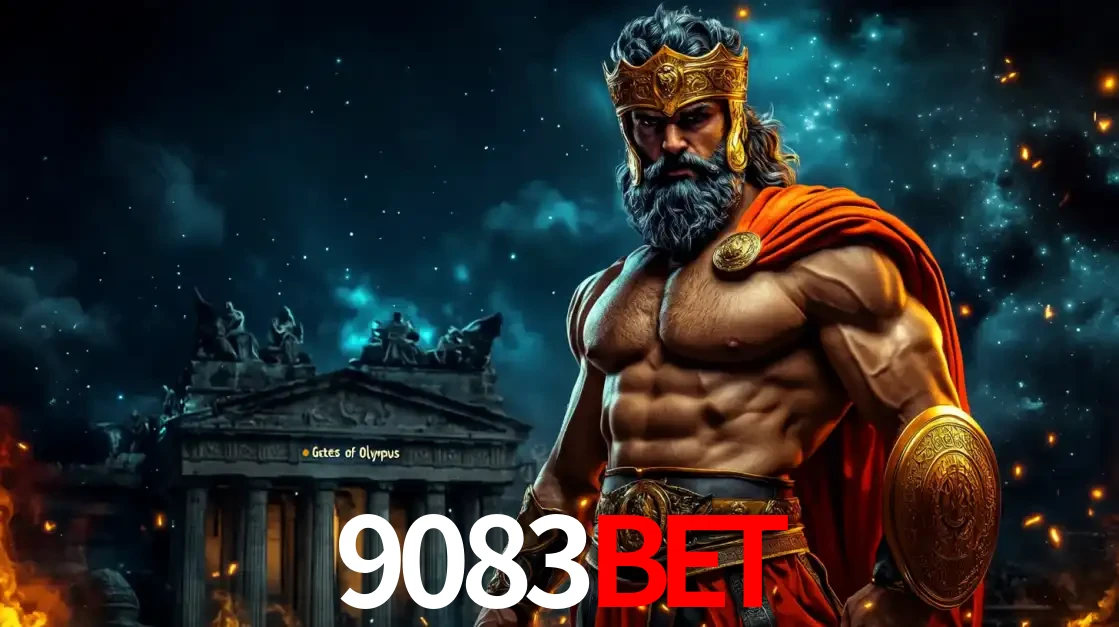 O poderoso Zeus do jogo de slot Gates of Olympus em frente ao seu templo, pronto para lançar multiplicadores divinos e prêmios épicos no cassino online 9083bet.